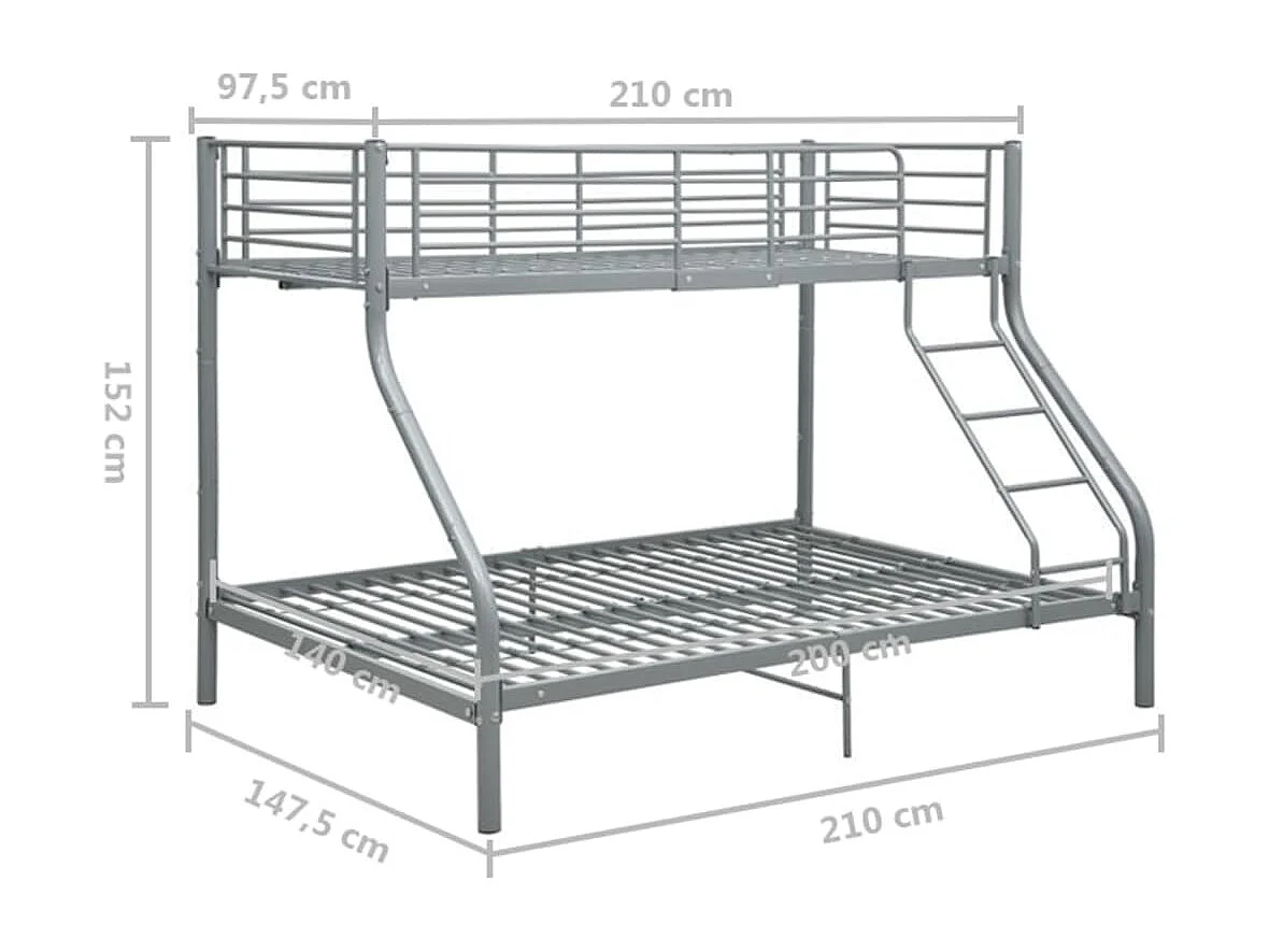 Stapelbedframe metaal grijs 140x200 cm/90x200 cm