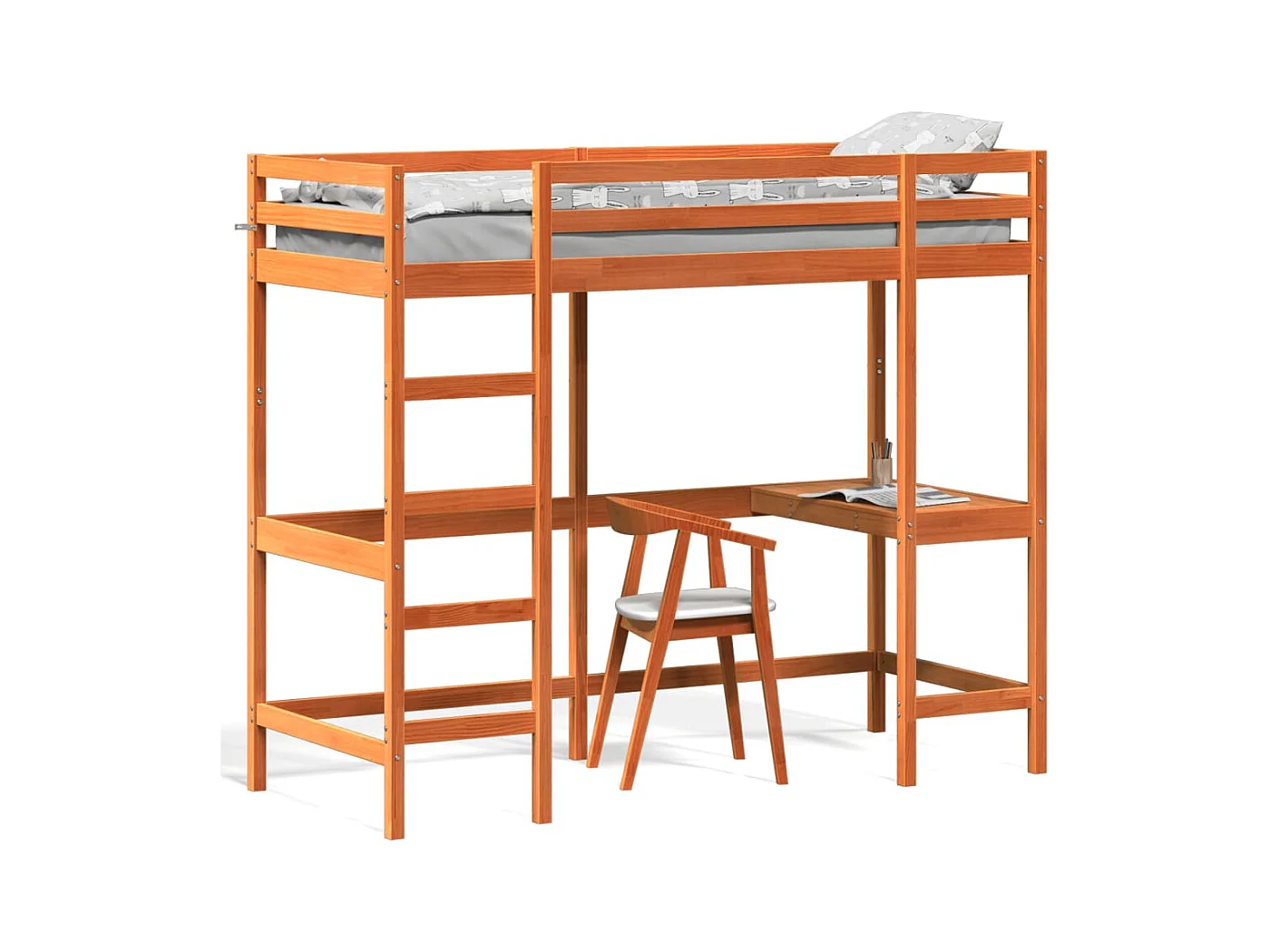 Lit superposé avec bureau cire marron 80x200 cm bois pin massif