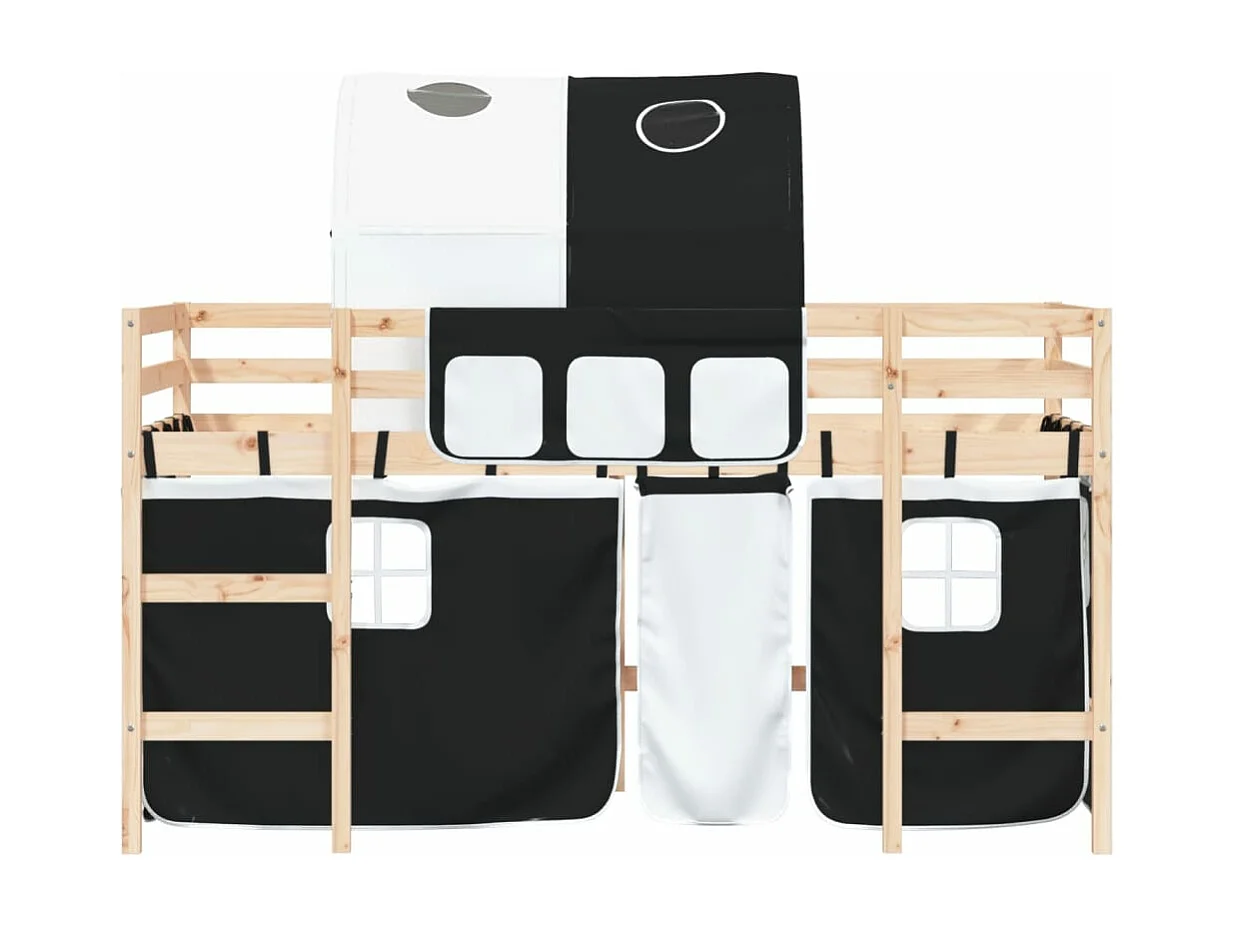 Kinderhoogslaper met tunnel 80x200 cm grenenhout wit en zwart