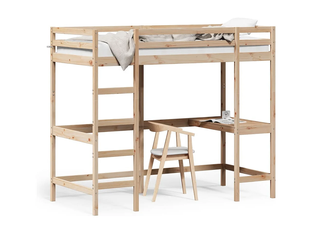 Lit superposé avec bureau 90x190 cm bois de pin massif
