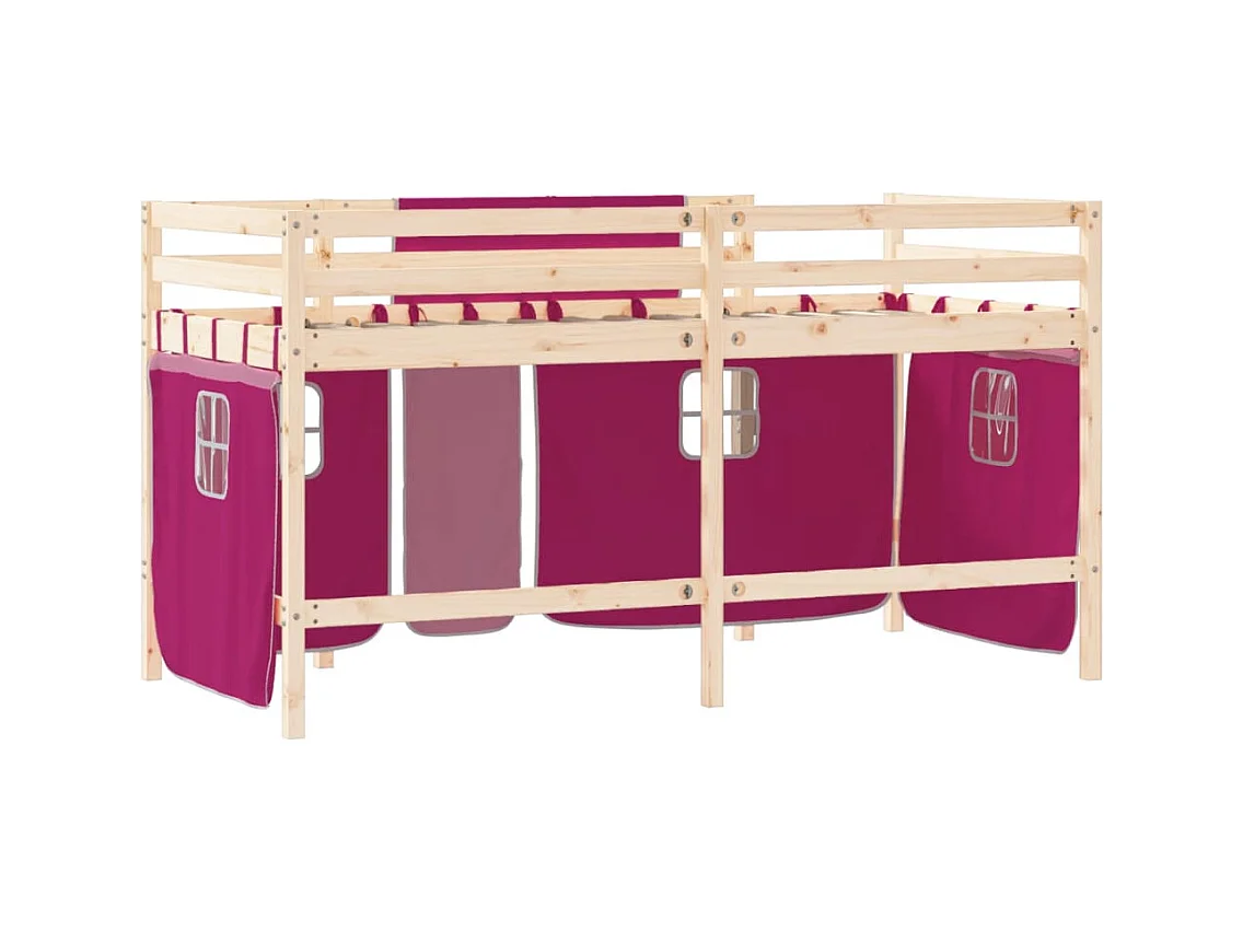 Cama alta p/ criança c/ cortinas 90x190 cm pinho maciço rosa