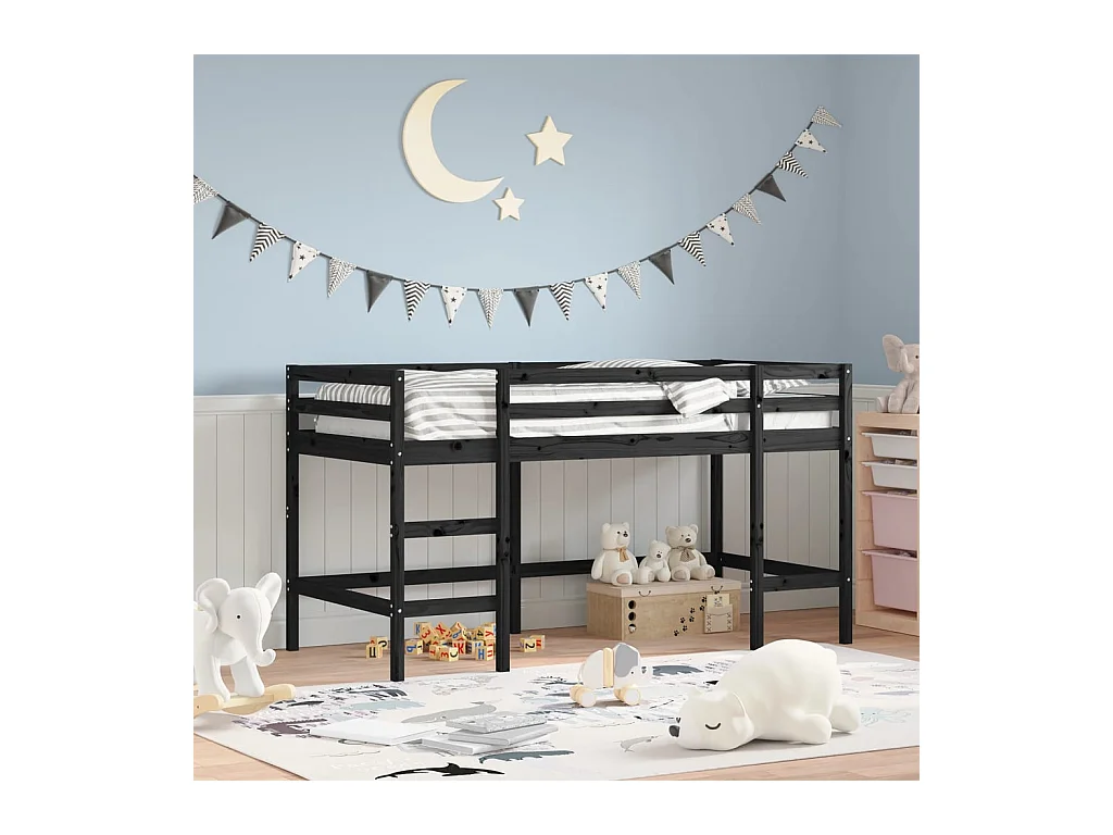 Lit mezzanine enfants échelle 90x200 cm bois pin massif