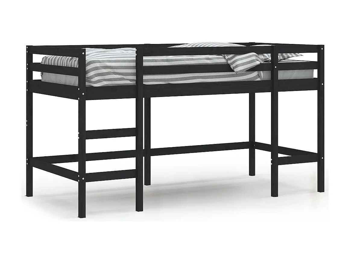 Kinderhoogslaper met ladder 90x200 cm massief grenenhout zwart