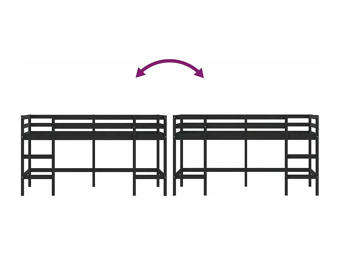 Kinderhoogslaper met ladder 90x200 cm massief grenenhout zwart