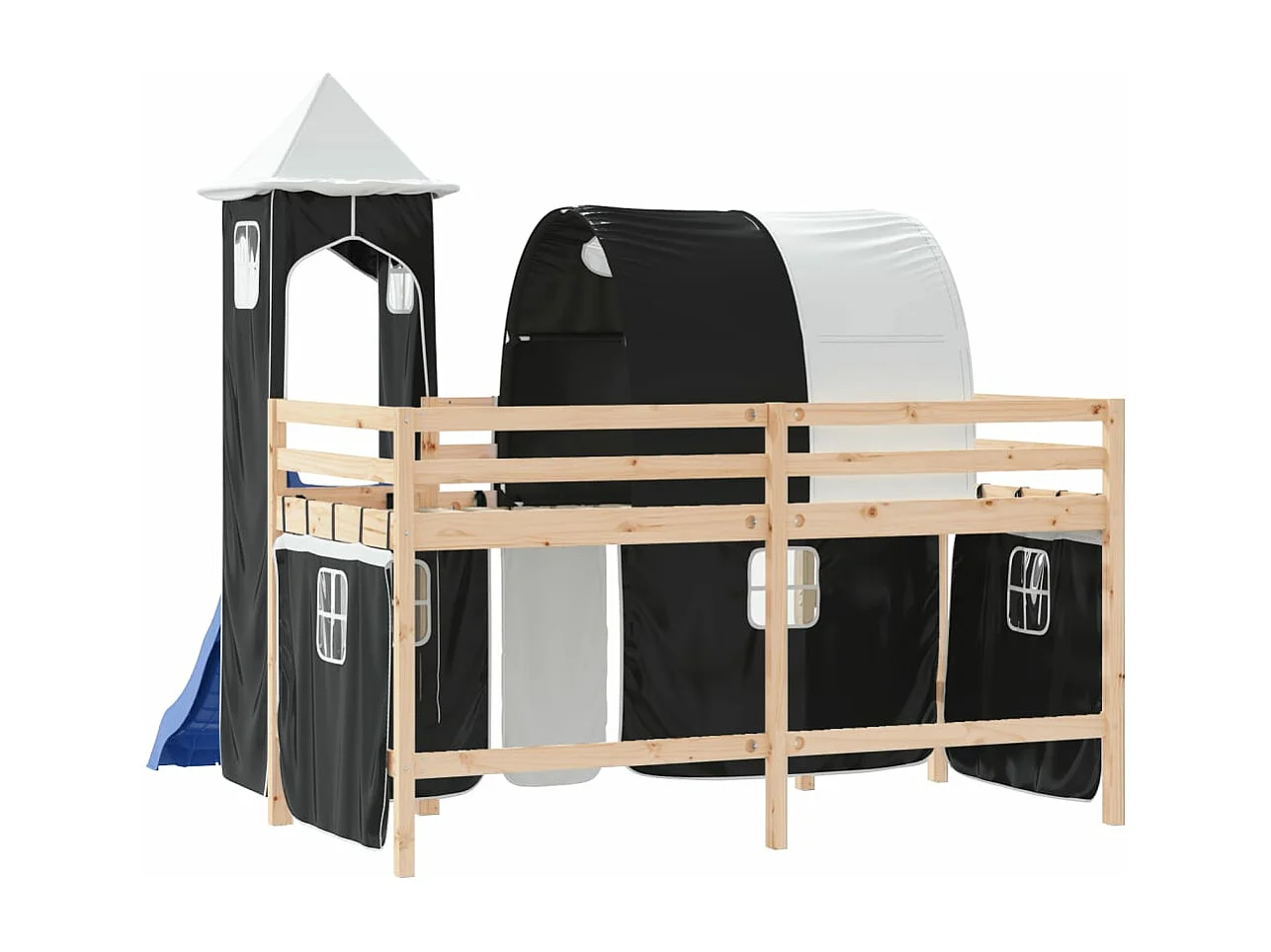 Lit mezzanine enfants avec tour blanc/noir 80x200cm pin massif