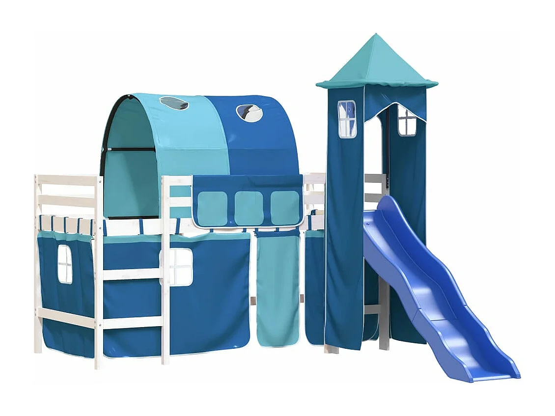 Lit mezzanine enfants avec tour bleu 90x200 cm bois pin massif