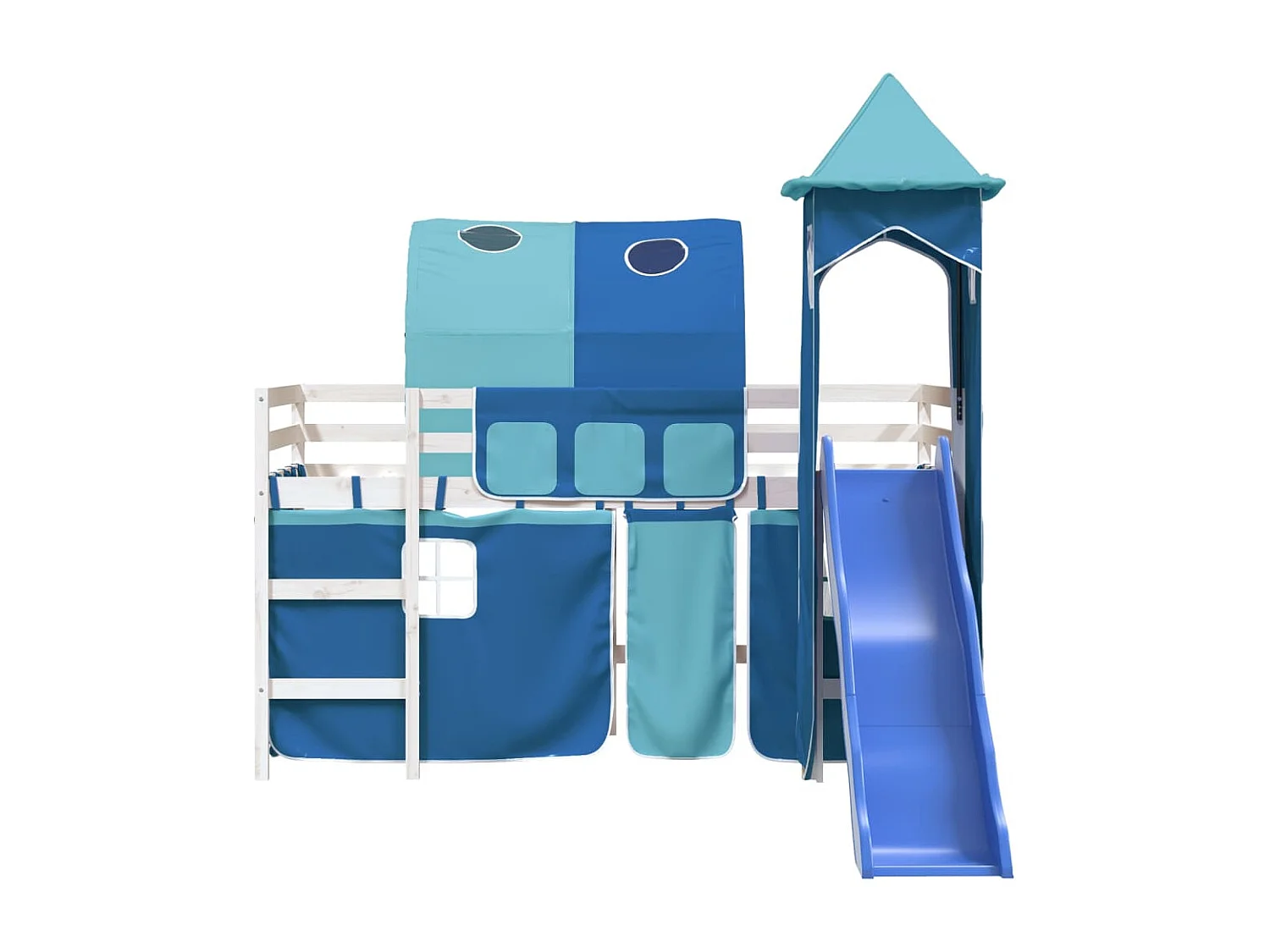 Lit mezzanine enfants avec tour bleu 90x200 cm bois pin massif