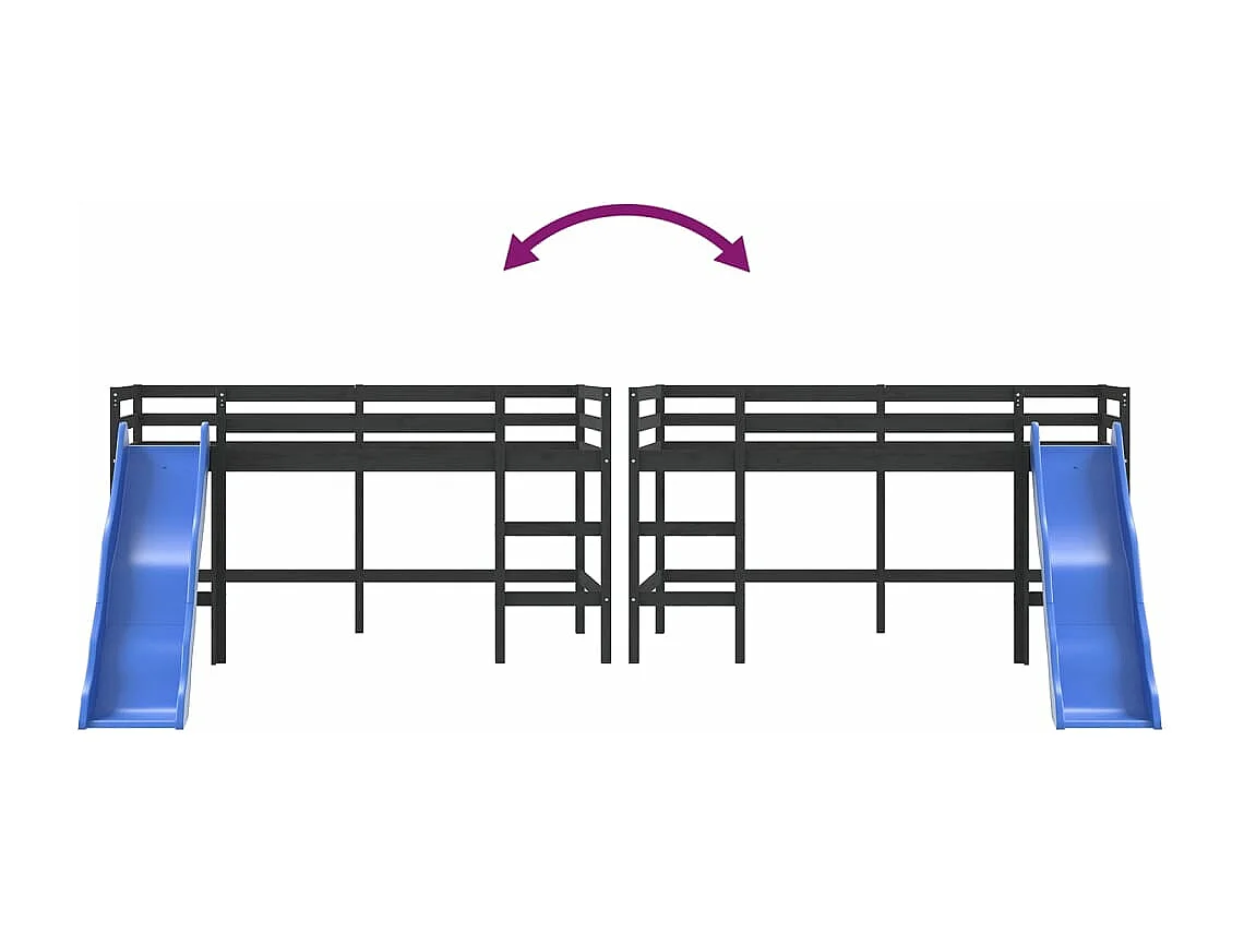 Lit mezzanine enfants toboggan 80x200 cm bois pin massif