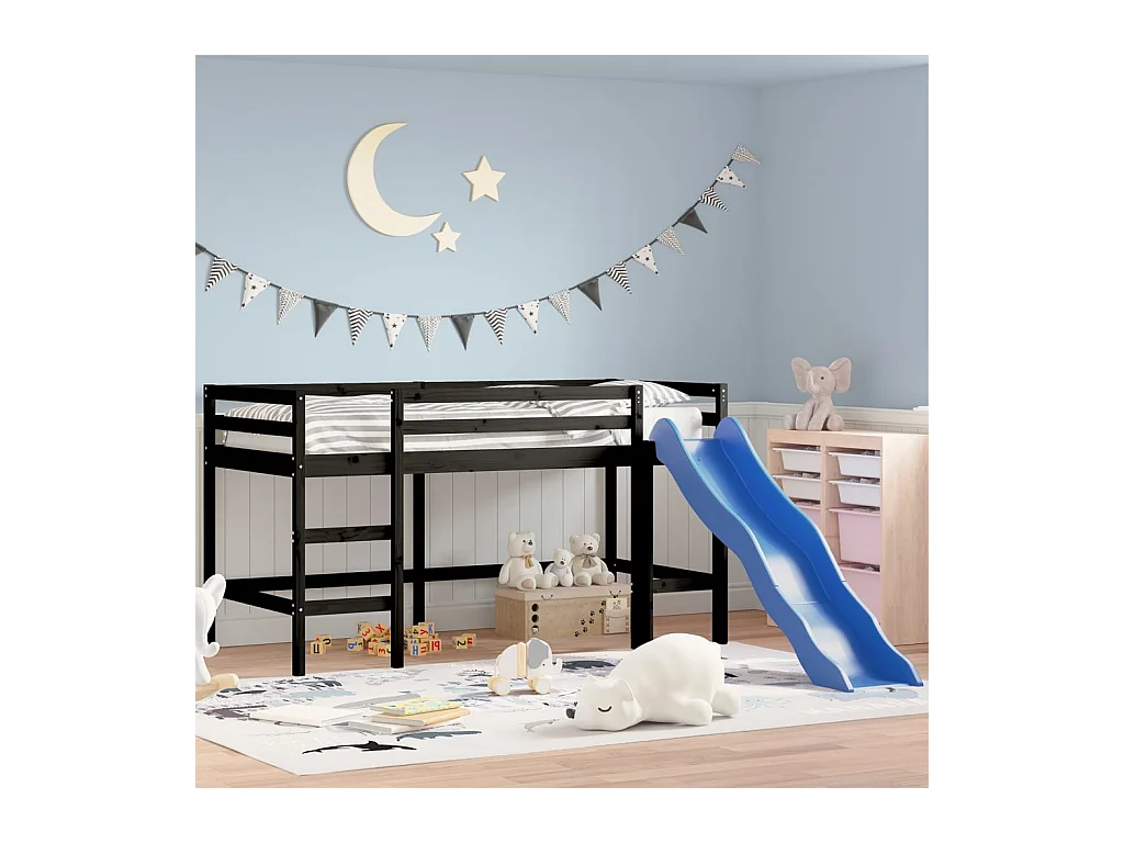 Lit mezzanine enfants toboggan 80x200 cm bois pin massif