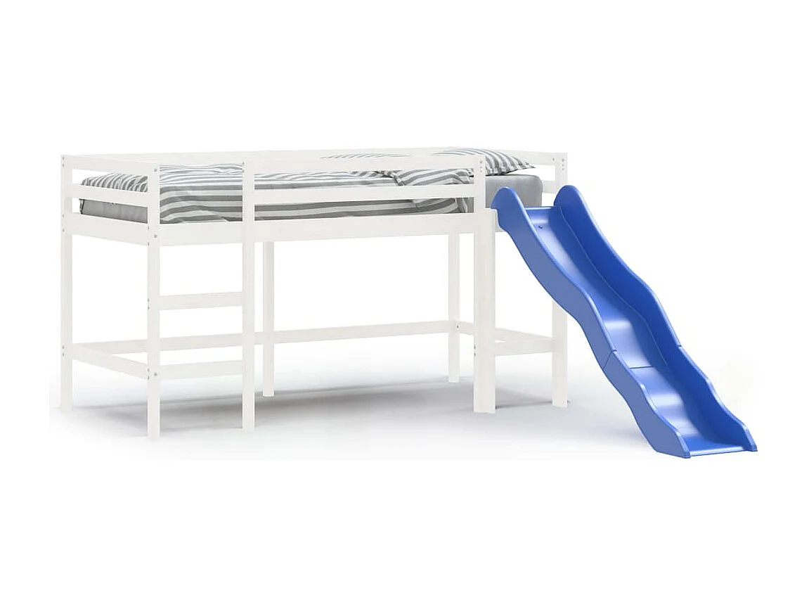 Cama alta de niños con escalera madera maciza blanca 80x200 cm