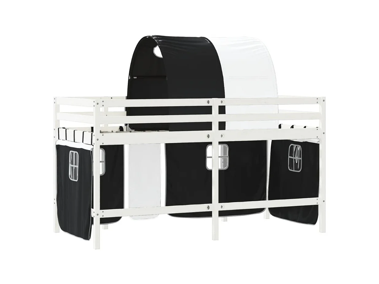 Cama alta niños con túnel madera pino blanco negro 80x200 cm