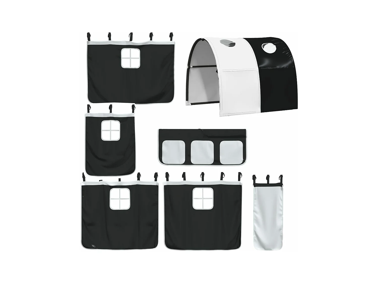 Cama alta niños con túnel madera pino blanco negro 80x200 cm