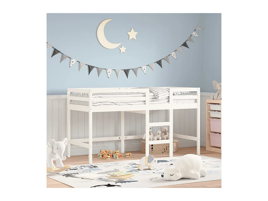 Lit mezzanine enfants échelle blanc 80x200 cm bois pin massif