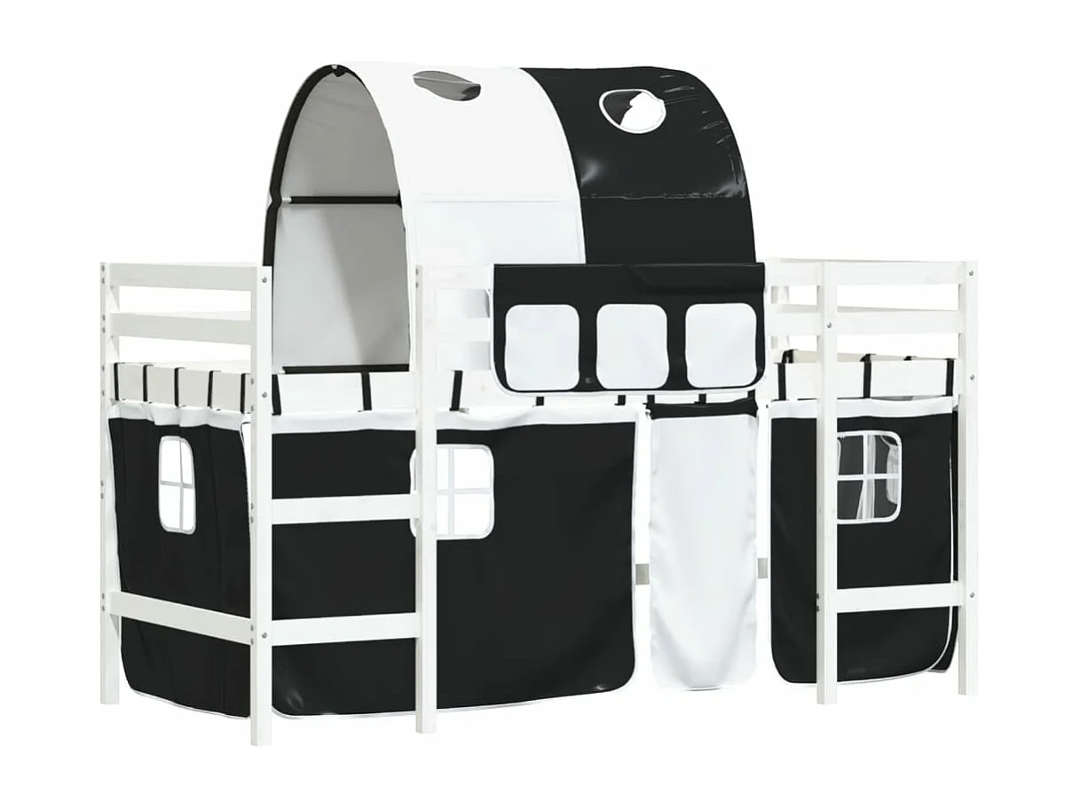 Lit mezzanine enfants et tunnel blanc/noir 90x200 cm pin massif