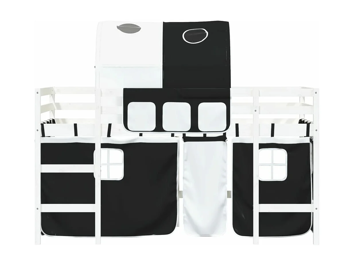 Lit mezzanine enfants et tunnel blanc/noir 90x200 cm pin massif