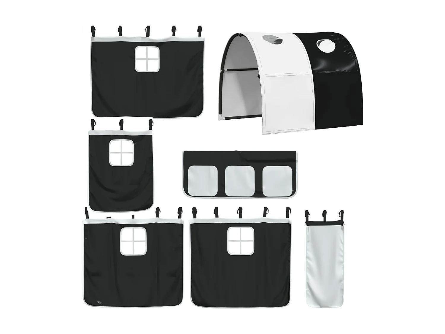 Lit mezzanine enfants et tunnel blanc/noir 90x200 cm pin massif