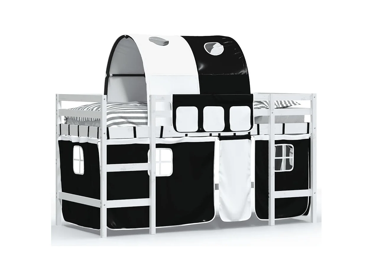 Cama alta niños con túnel madera pino blanco negro 90x200 cm