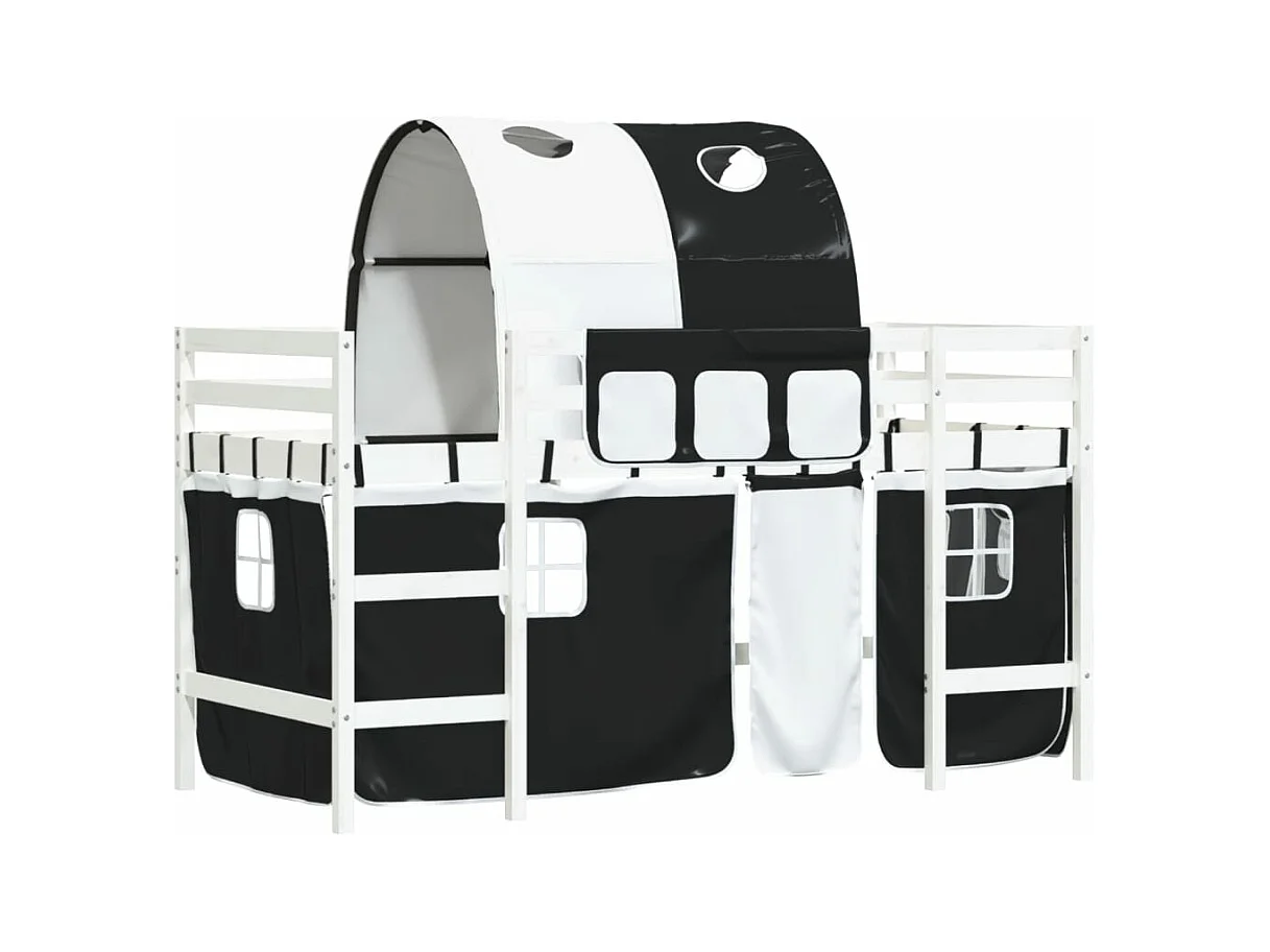 Cama alta niños con túnel madera pino blanco negro 90x200 cm