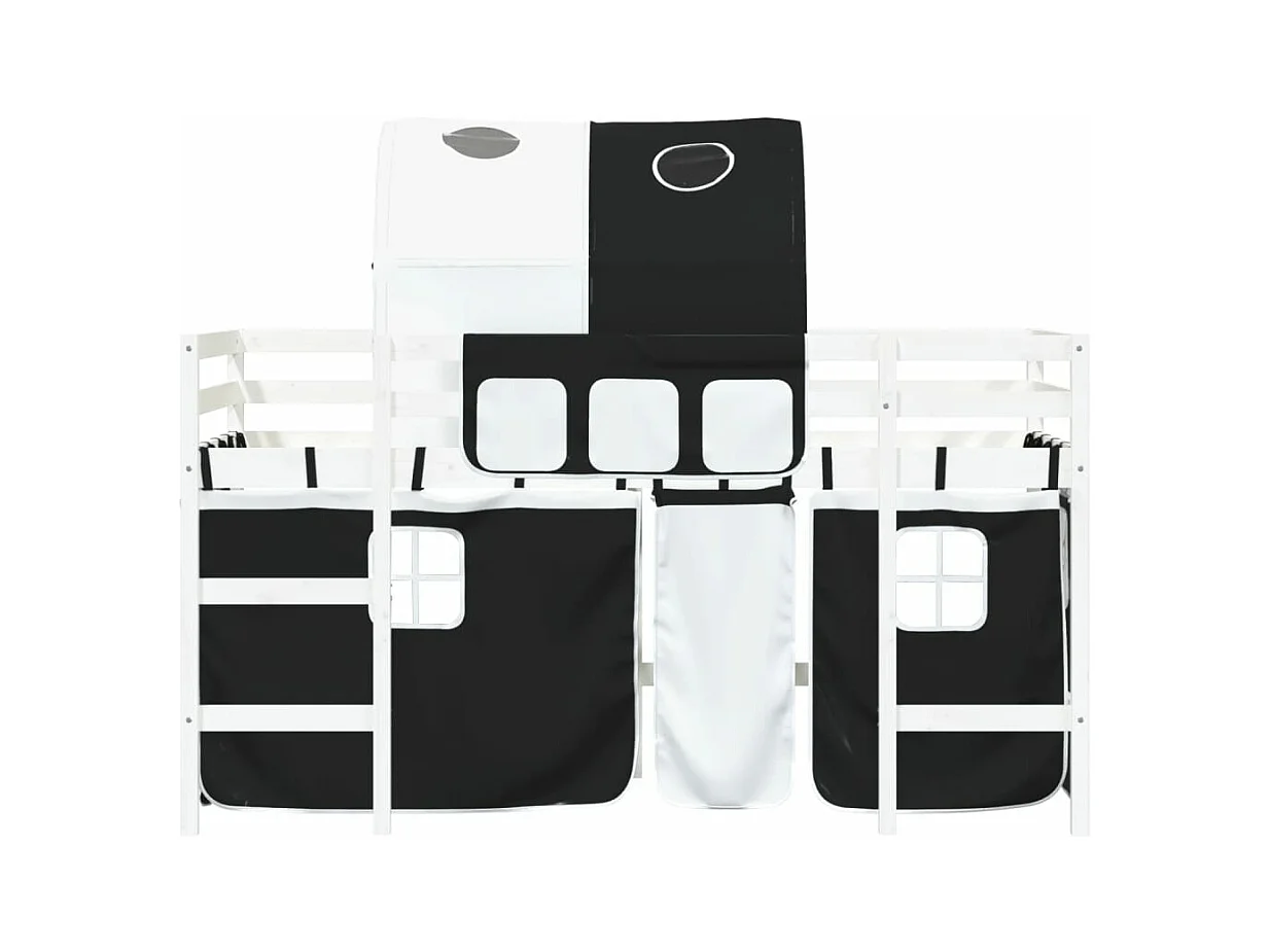 Cama alta niños con túnel madera pino blanco negro 90x200 cm