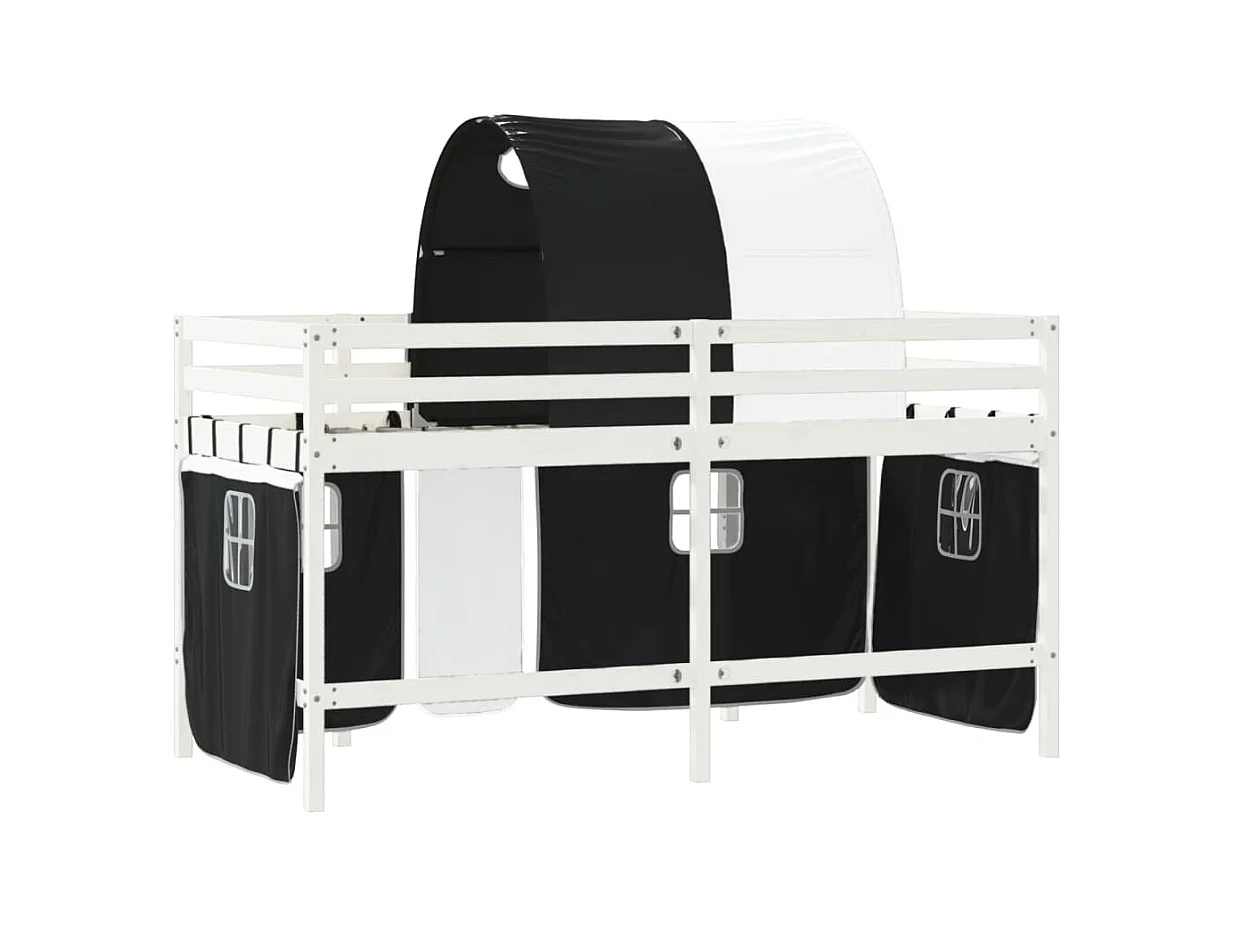 Cama alta niños con túnel madera pino blanco negro 90x200 cm