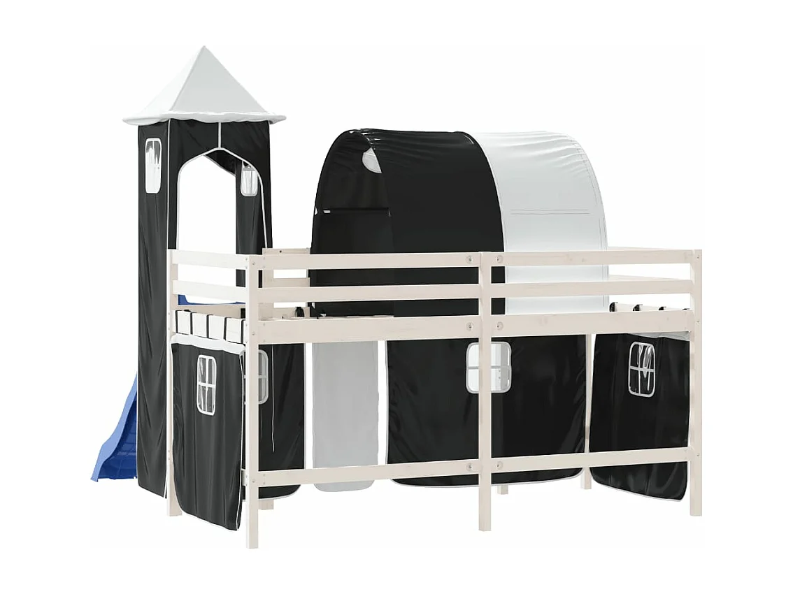 Lit mezzanine enfants avec tour blanc/noir 80x200cm pin massif