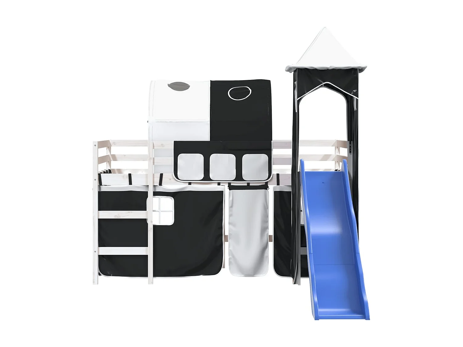 Lit mezzanine enfants avec tour blanc/noir 80x200cm pin massif
