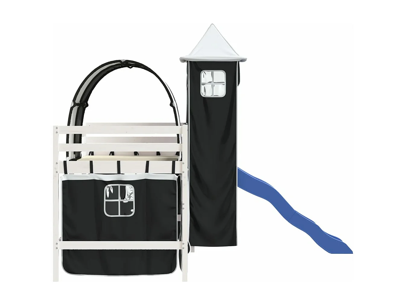 Lit mezzanine enfants avec tour blanc/noir 80x200cm pin massif