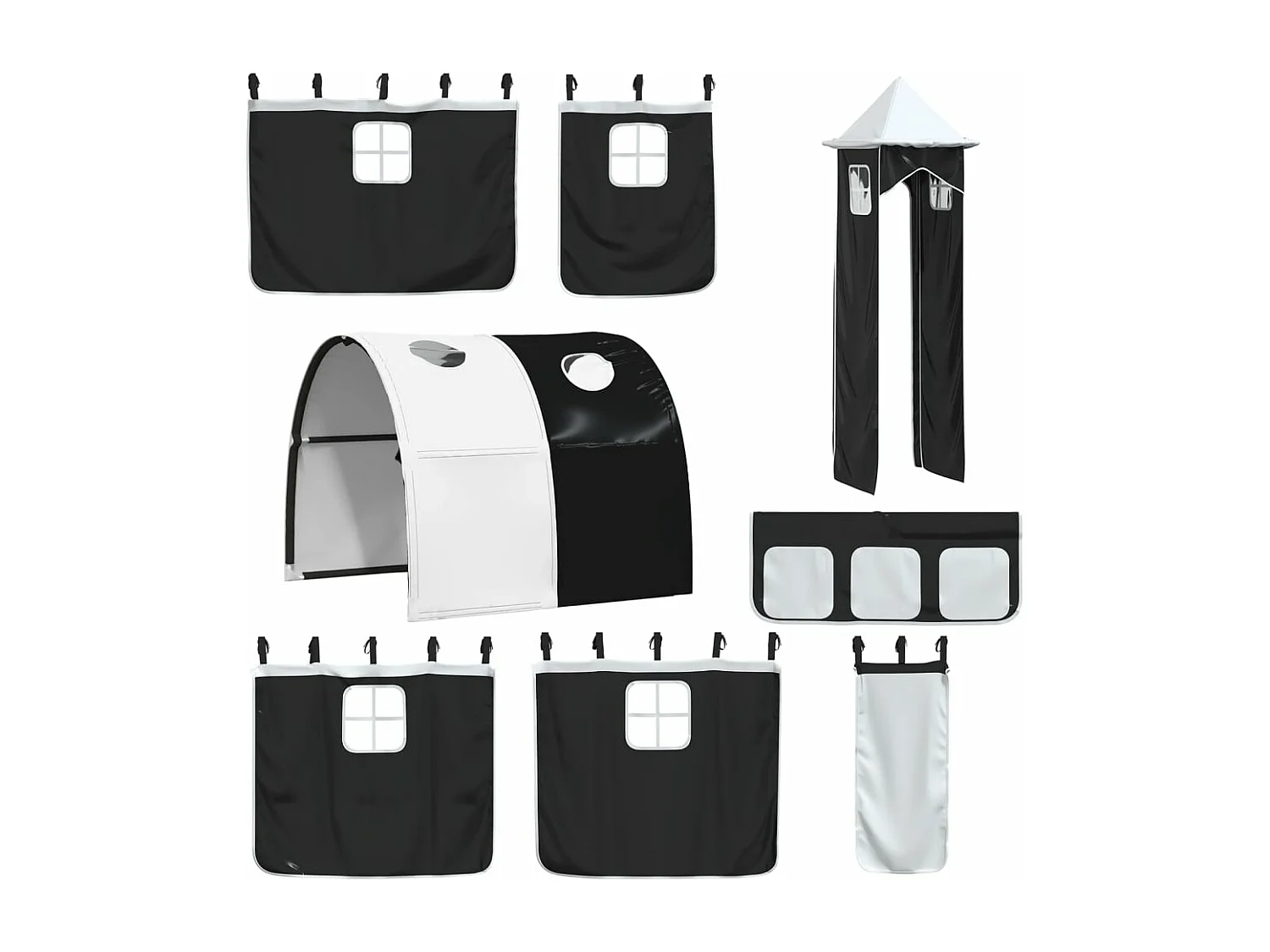 Lit mezzanine enfants avec tour blanc/noir 80x200cm pin massif