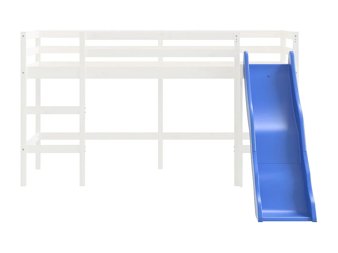 Lit mezzanine enfants toboggan blanc 90x190 cm bois pin massif