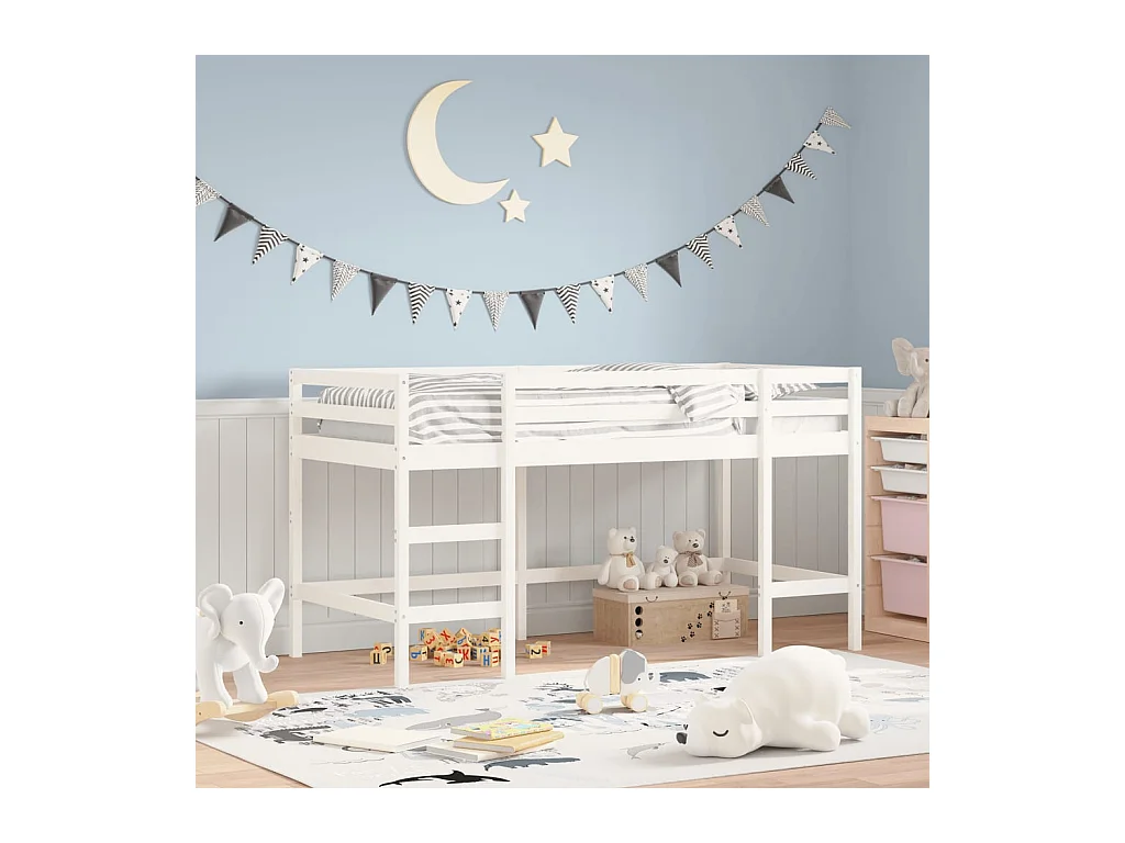 Lit mezzanine enfants échelle blanc 90x200 cm bois pin massif