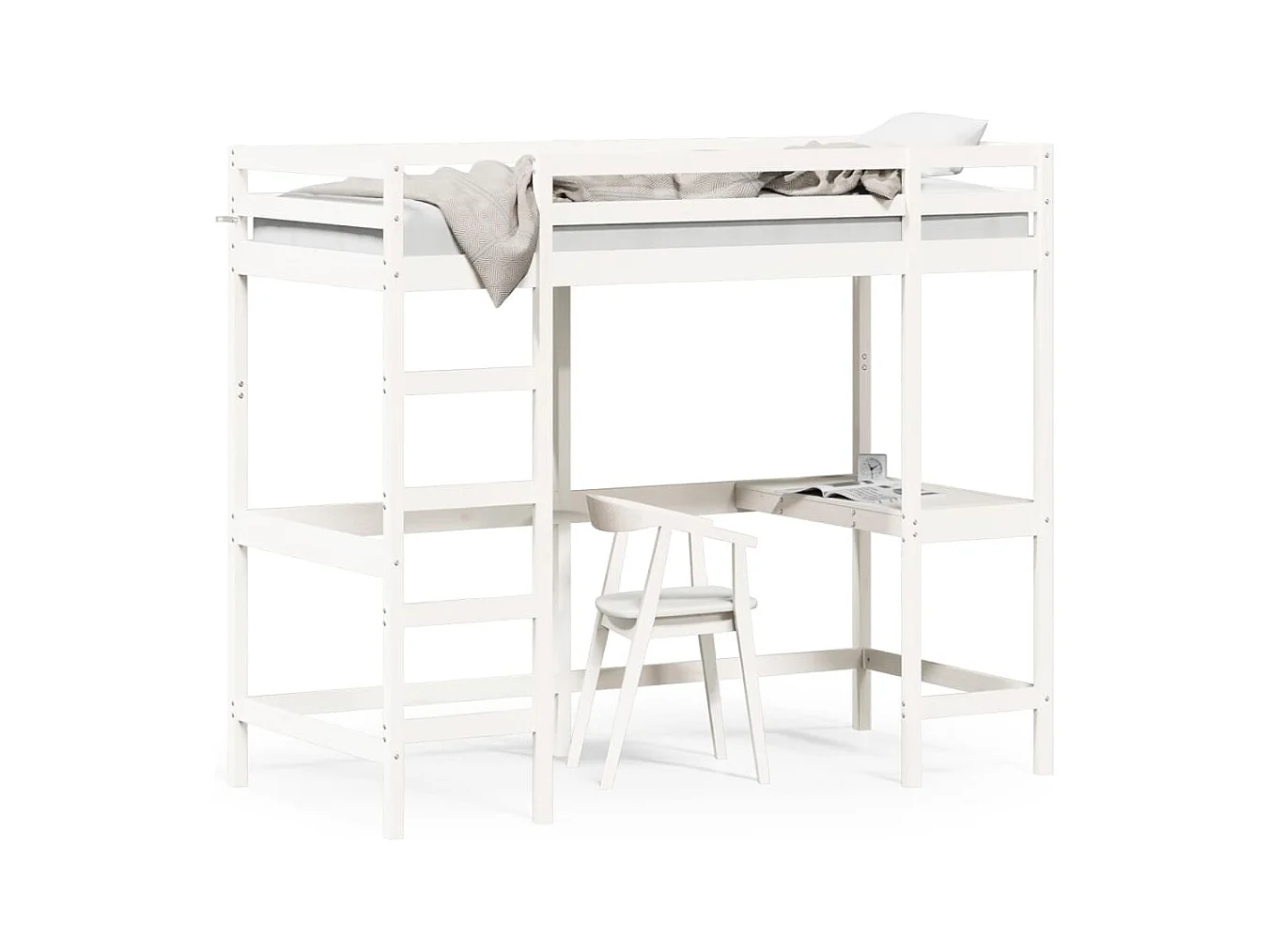Lit superposé avec bureau blanc 90x190 cm bois de pin massif