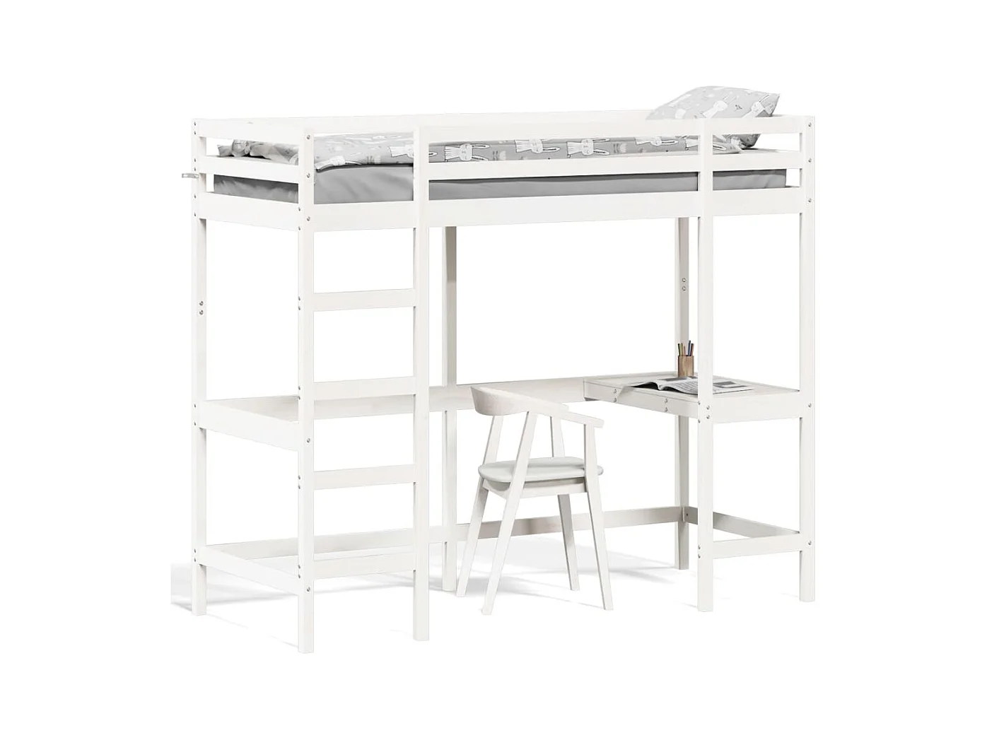 Hoogslaper met bureau massief grenenhout wit 75x190 cm