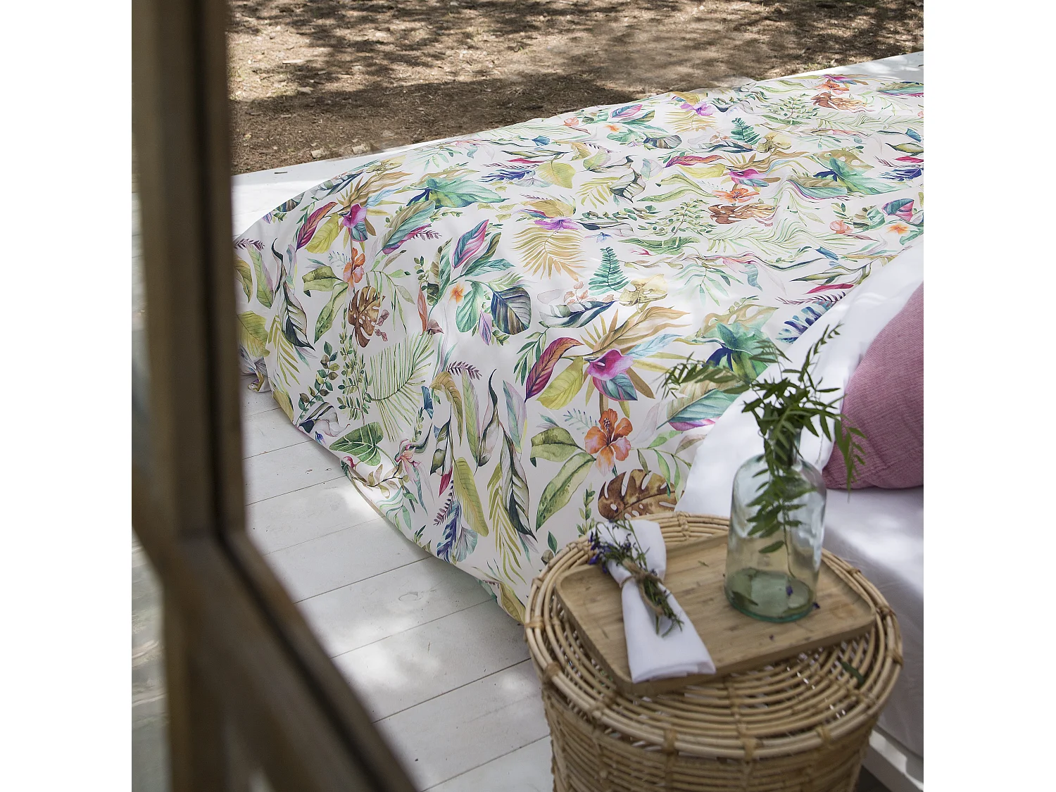 Funda nórdica Jungleaves cama 120 cm - 200x200 cm, algodón 200 hilos. Cierre con corchetes.