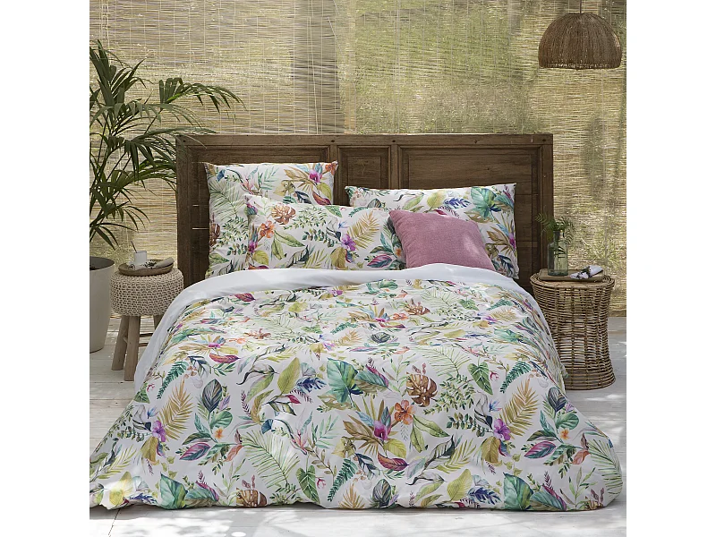 Funda nórdica Jungleaves cama 120 cm - 200x200 cm, algodón 200 hilos. Cierre con corchetes.
