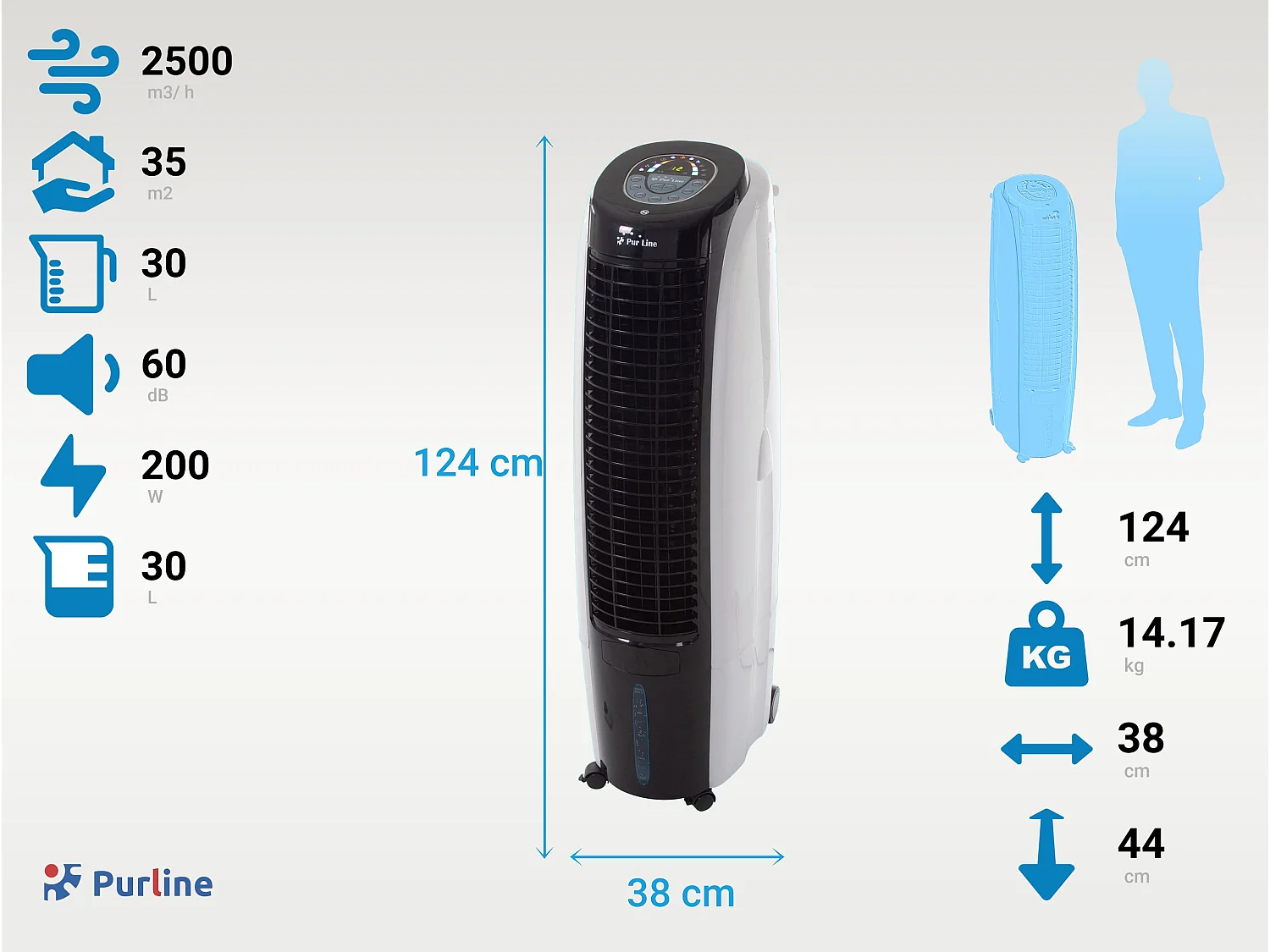 Rafraichisseur d'air par évaporation à débit élevé 6 vitesses