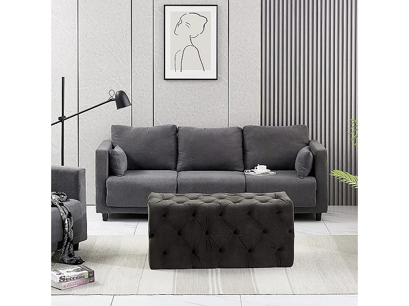 Pouf ou Repose-pieds en Velours Rectangulaire - Petit - Gris anthracite