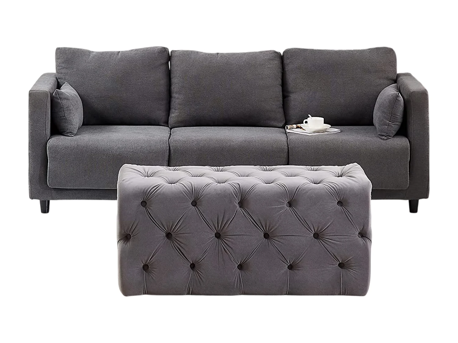 Pouf ou Repose-pieds en Velours Rectangulaire - Petit - Gris