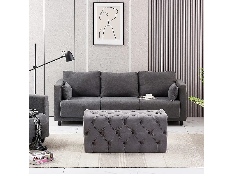 Pouf ou Repose-pieds en Velours Rectangulaire - Petit - Gris