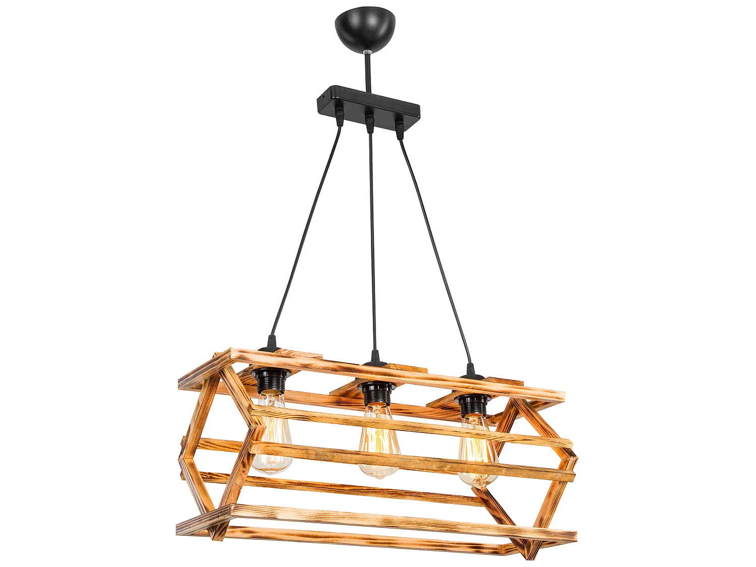 Suspension Kettering bois massif 85 cm 3 x E27 noir / naturel [lux.pro]