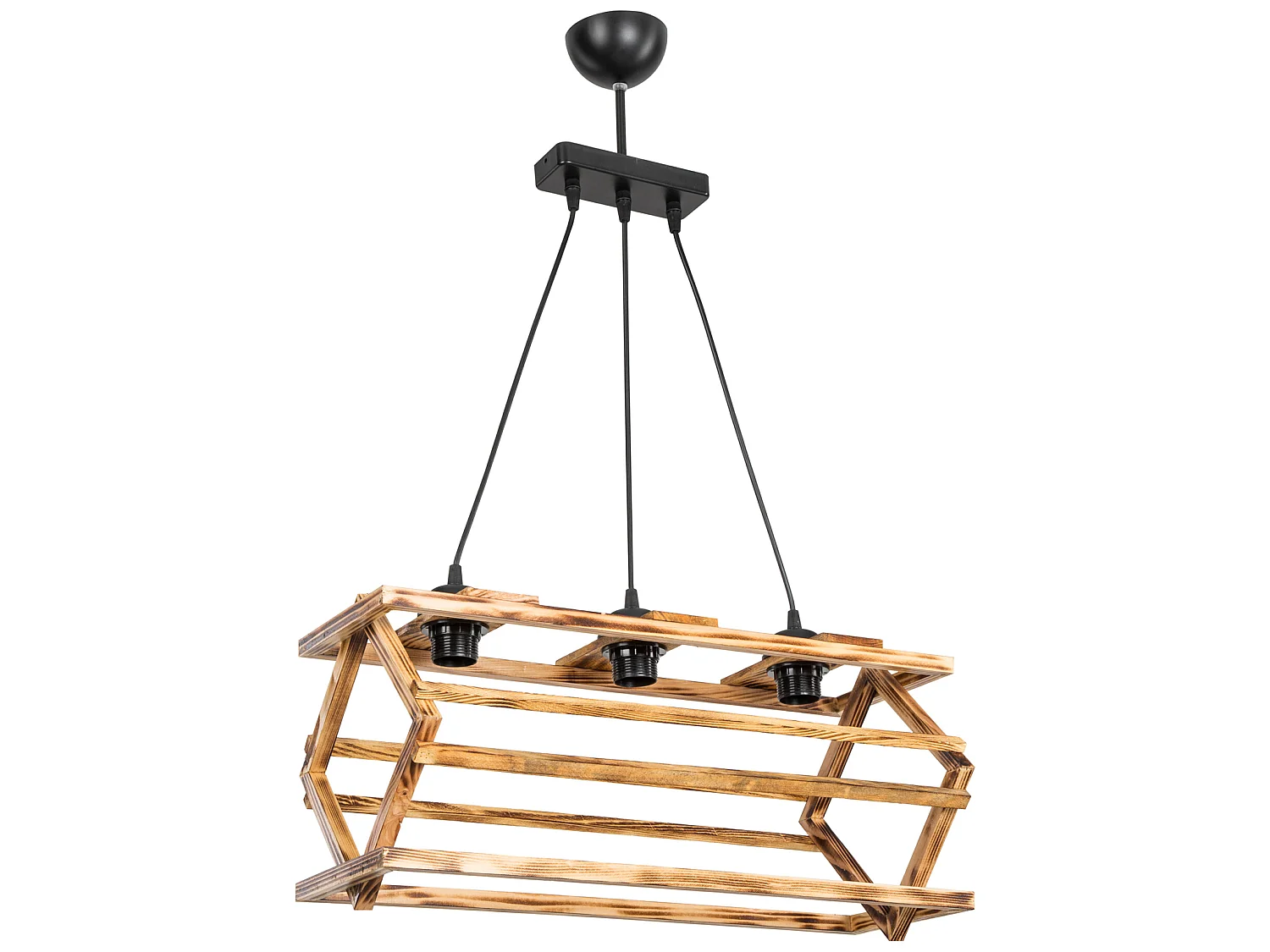 Suspension Kettering bois massif 85 cm 3 x E27 noir / naturel [lux.pro]