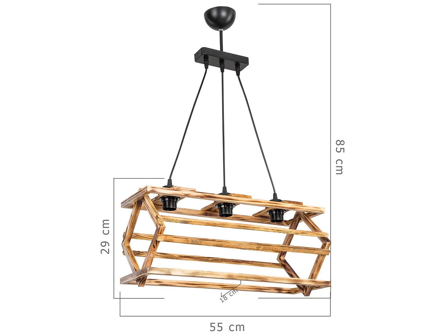 Suspension Kettering bois massif 85 cm 3 x E27 noir / naturel [lux.pro]