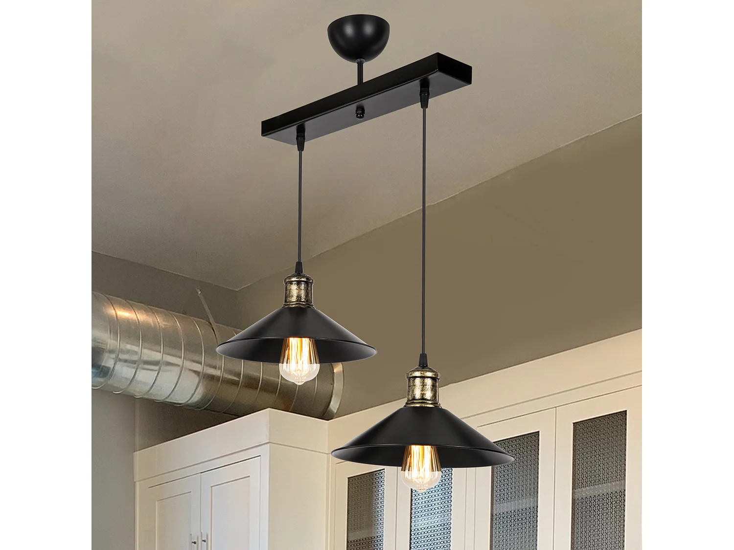 Suspension Crosby en plastique hauteur 71 cm 2 x E27 noir / bronze patiné [lux.pro]