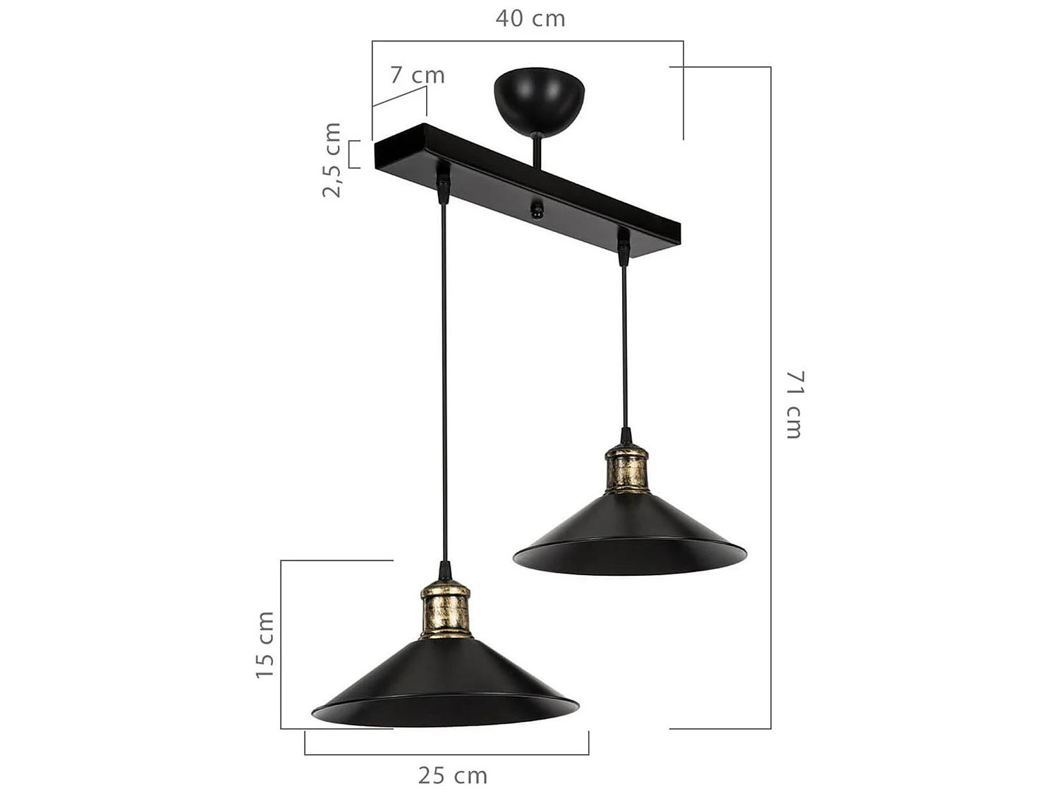 Suspension Crosby en plastique hauteur 71 cm 2 x E27 noir / bronze patiné [lux.pro]
