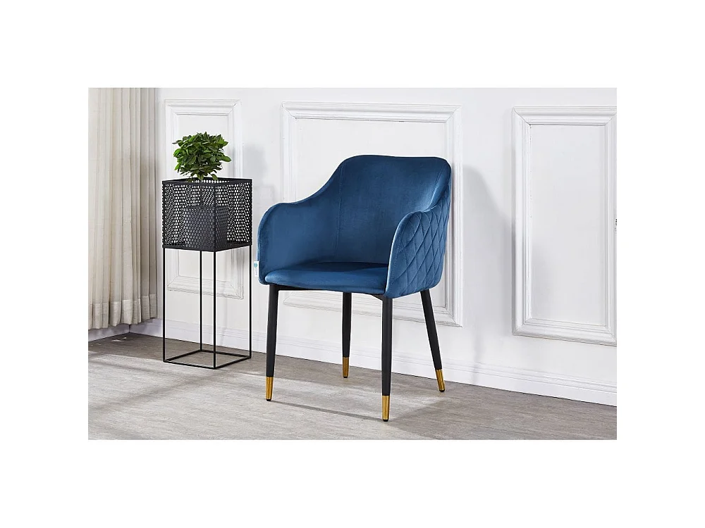 VERONA - Fauteuil en Velours - Style Vintage - Bleu