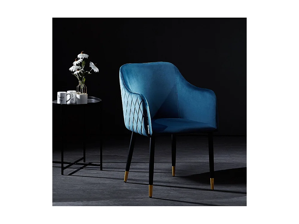 VERONA - Fauteuil en Velours - Style Vintage - Bleu