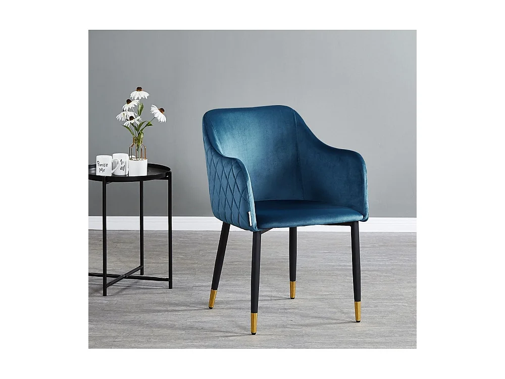 VERONA - Fauteuil en Velours - Style Vintage - Bleu