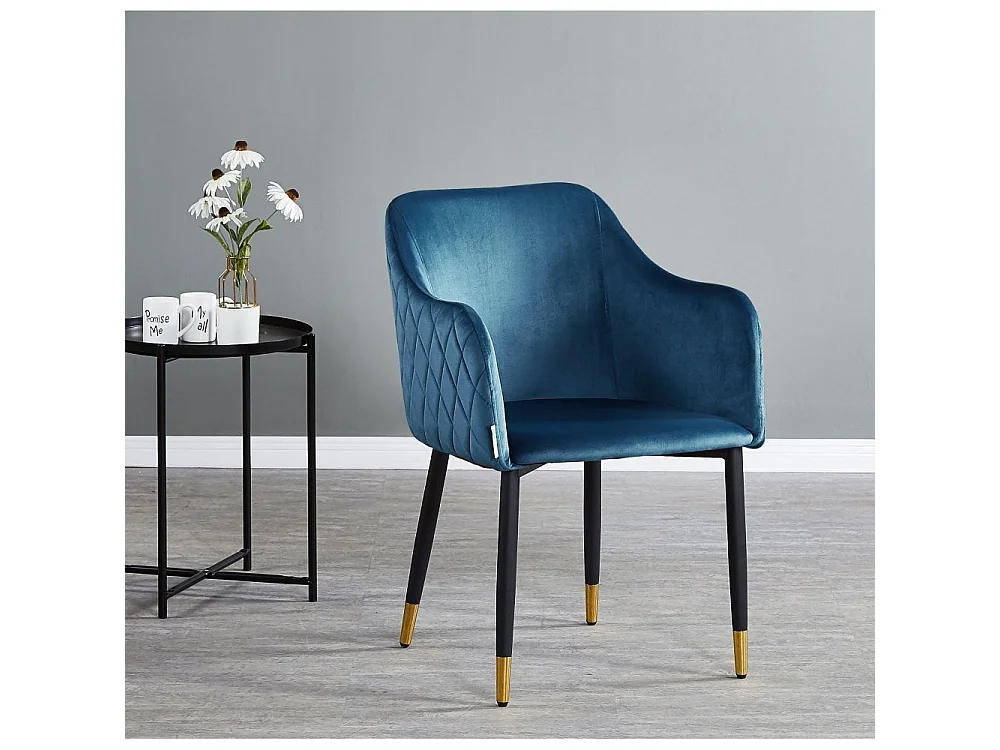 VERONA - Fauteuil en Velours - Style Vintage - Bleu