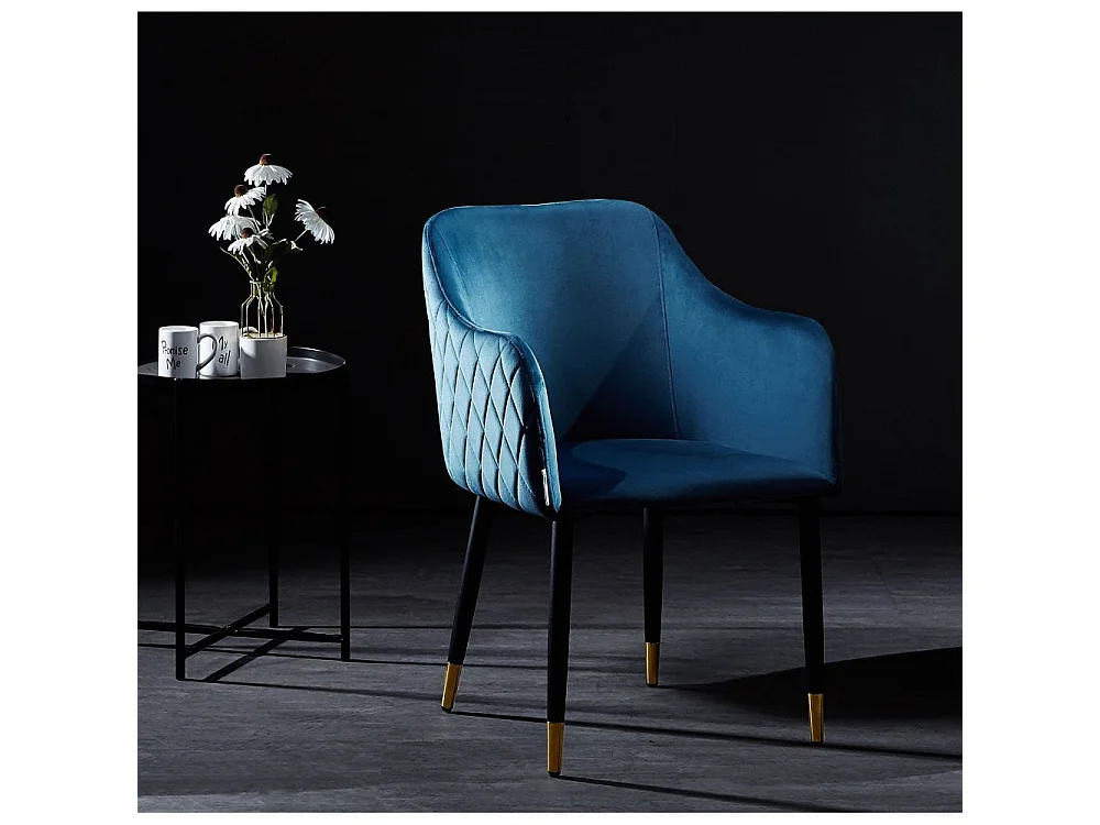 VERONA - Fauteuil en Velours - Style Vintage - Bleu