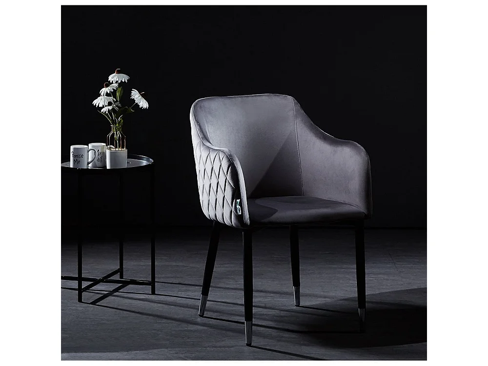 VERONA - Fauteuil en Velours - Style Vintage - Gris