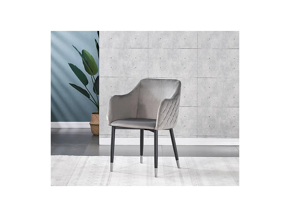 VERONA - Fauteuil en Velours - Style Vintage - Gris
